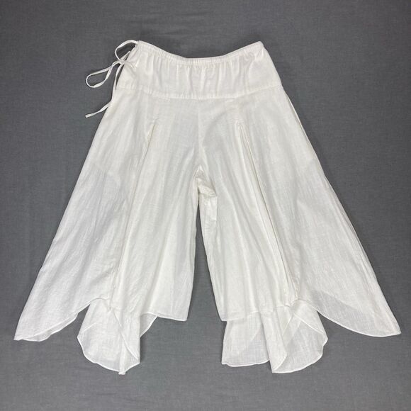 Lagenlook Linen Wide Leg Pants Womens L White Asymmetrical Parachute Boho Summer - Picture 6 of 14